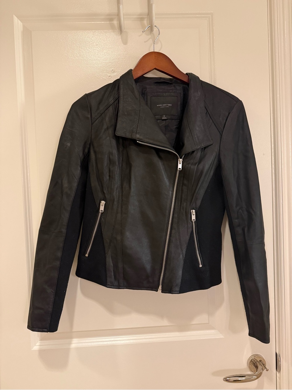 Marc New York Black Leather Moto Jacket with Side Panels